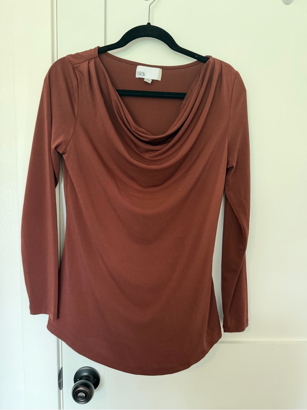 Nordstrom Rack Rust Brown Drape Neck Long-Sleeve Top